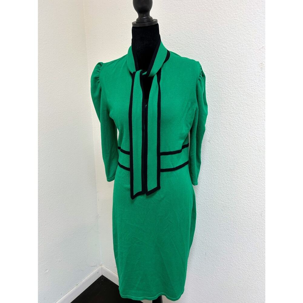 N Y & C Sophisticated Retro Green and Black Secretary Vibe Dress - Size-Large
